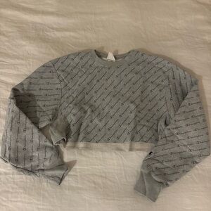 Champion Women's Gray Logo Print Cropped Hoodie